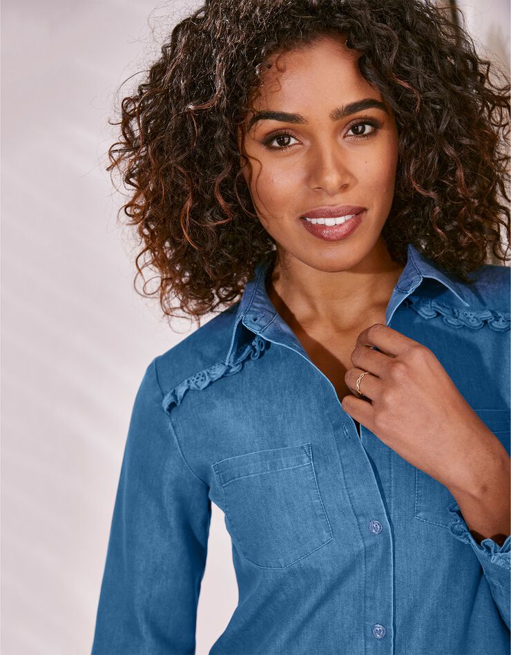 Chemise boutonnée broderie anglaise, denim léger (bleached) Chemise boutonnée broderie anglaise, denim léger (bleached)