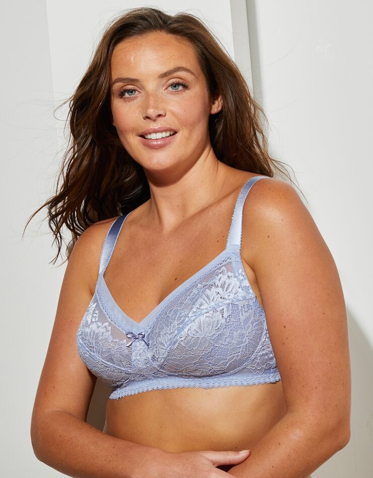 Soutien-gorge grand maintien dentelle et tulle - sans armatures (bleu gris) Soutien-gorge grand maintien dentelle et tulle - sans armatures (bleu gris)