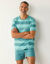 Pyjama short coton rayures fantaisie (vert d'eau)