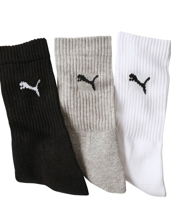 Chaussettes PUMA Crew - lot de 3 paires (gris + blanc + noir)