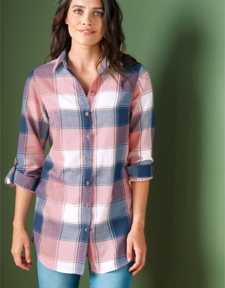 Chemise longue grands carreaux flanelle (indigo / rose) Chemise longue grands carreaux flanelle (indigo / rose)