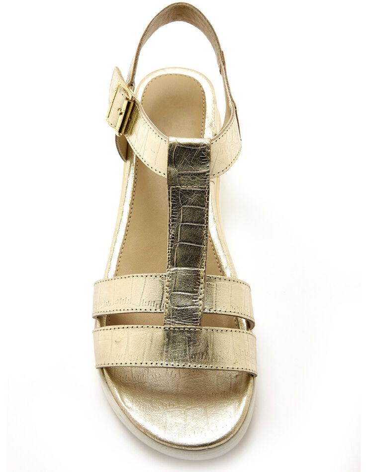 Sandales métallisées scratchées, petit compensé (doré)