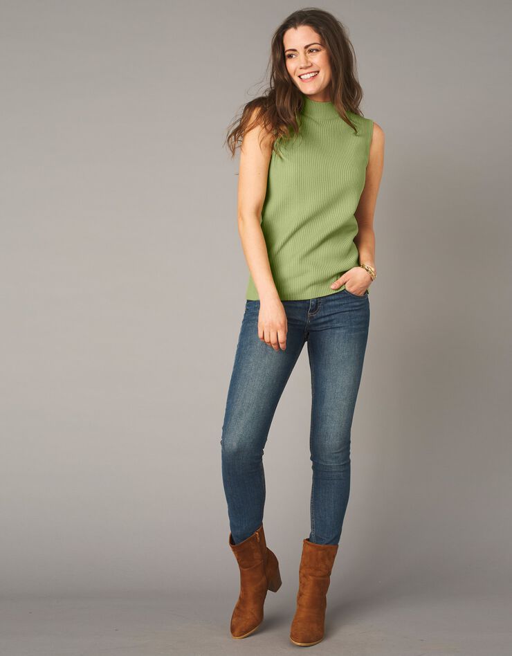 Pull sans manches maille côtelée (vert amande) Pull sans manches maille côtelée (vert amande)