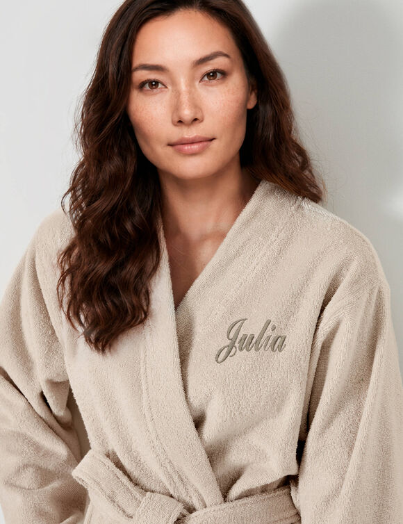 Peignoir court mixte uni col kimono, &agrave; personnaliser - &eacute;ponge bouclette 380 g/m&sup2; (sable)