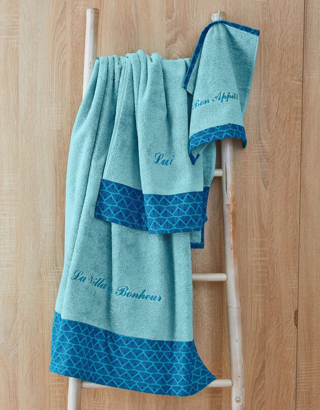 Éponge bouclette liteau fantaisie personnalisable (vert d'eau)