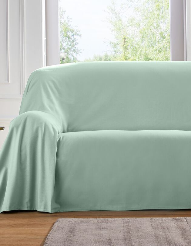Jeté canapé coton bachette uni (vert amande)