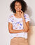 T-shirt boite, imprimé papillons (blanc / parme)