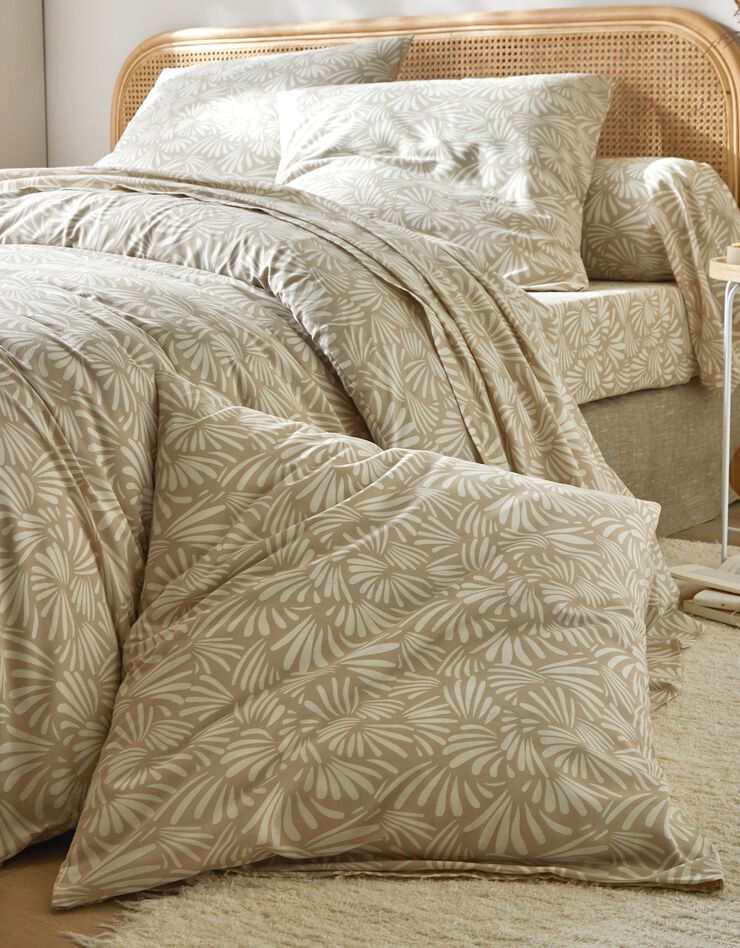 Linge de lit Vick en coton imprimé graphique (beige)