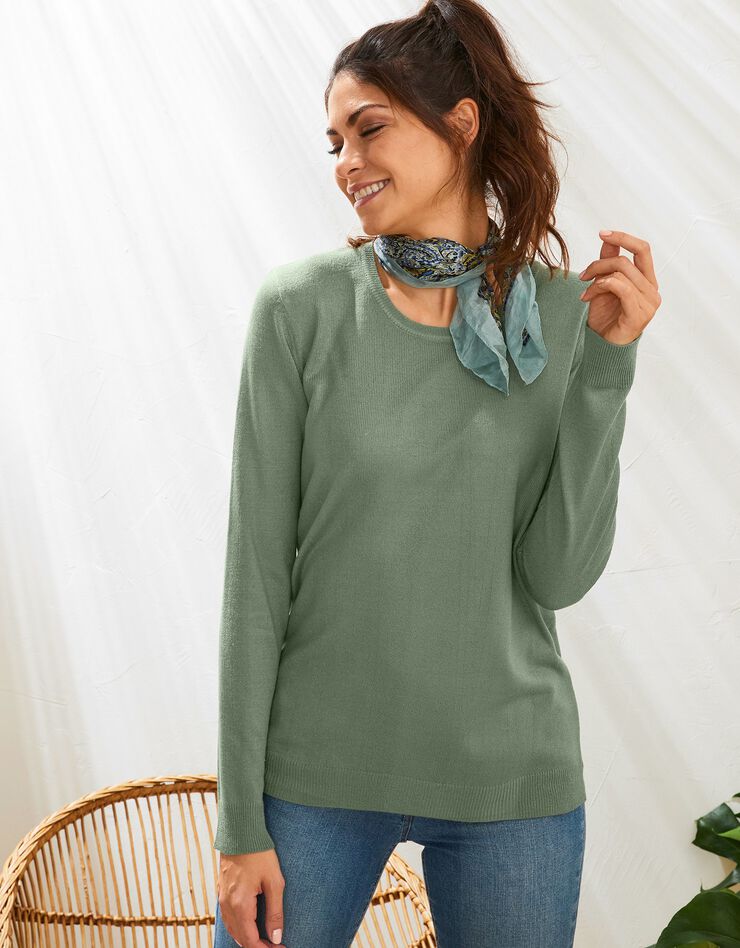 Pull col rond uni toucher cachemire (kaki) Pull col rond uni toucher cachemire (kaki)