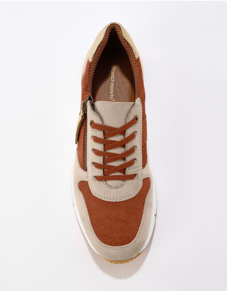 Baskets style running zippées en cuir bimatière - brique (brique) Baskets style running zippées en cuir bimatière - brique (brique)