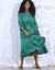 Robe longue broderie anglaise, manches 3/4 blousantes (vert émeraude)