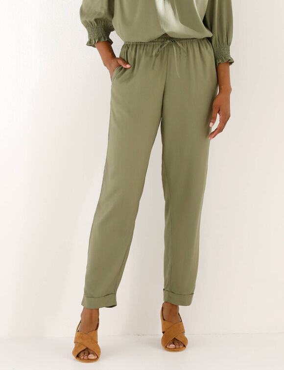 Pantalon 7/8 fusel&eacute; uni (kaki)