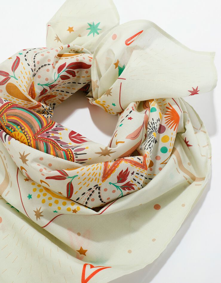Foulard fabriqué en France imprimé céleste, 100 x 100 cm  - coton (écru)