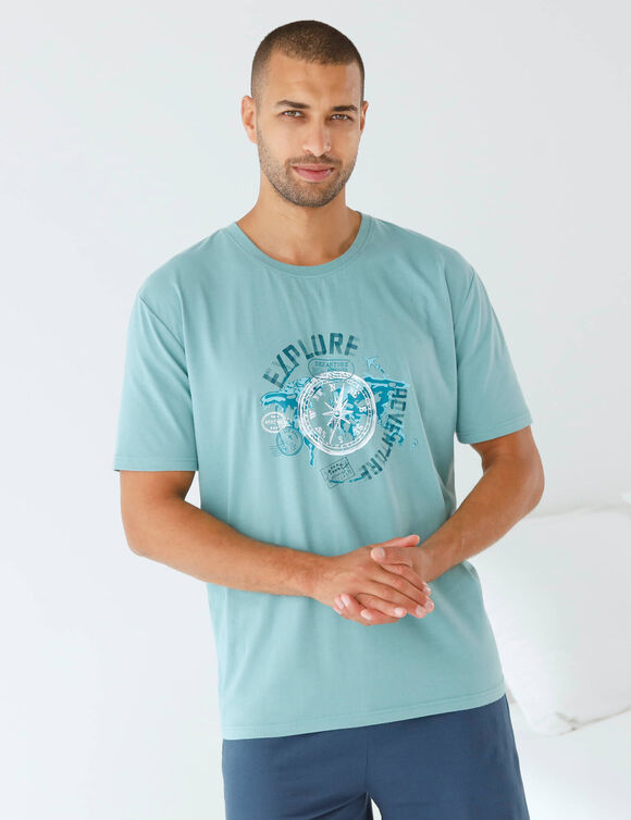 T-shirt pyjama motif devant manches courtes  (aqua)