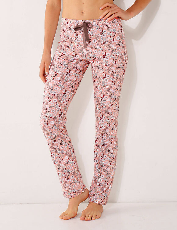 Pantalon imprimé fleuri - jersey coton (rose)
