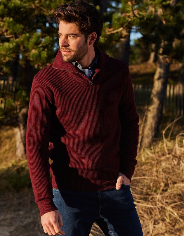 Pull col camionneur côte anglaise 30% laine (bordeaux)