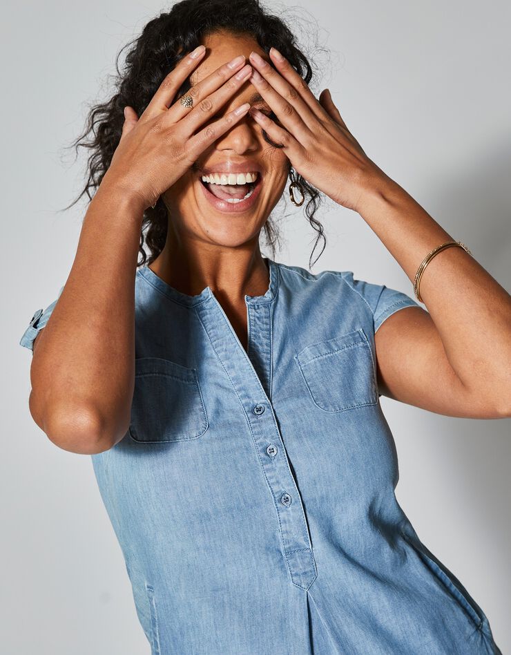 Robe col tunisien, denim léger (bleached)