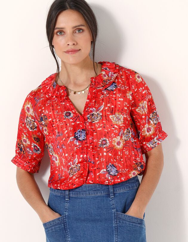Blouse imprimée manches coudes (rouge)