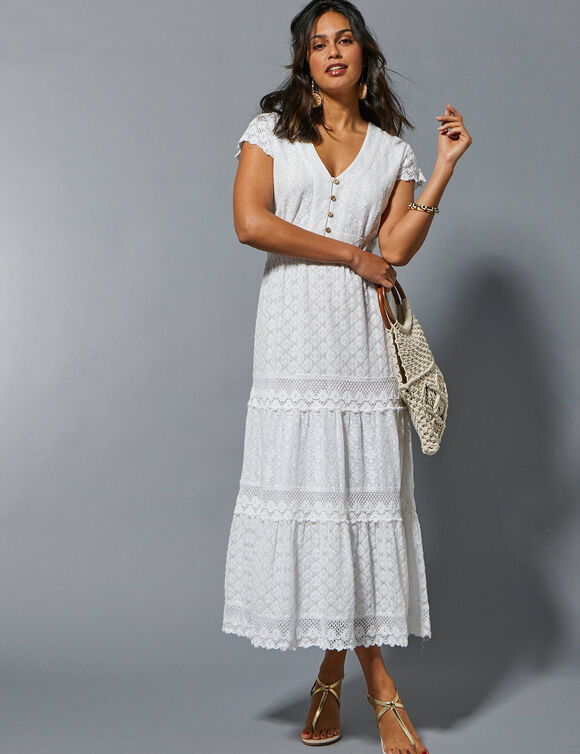 Robe longue dentelle macramé (blanc cassé)