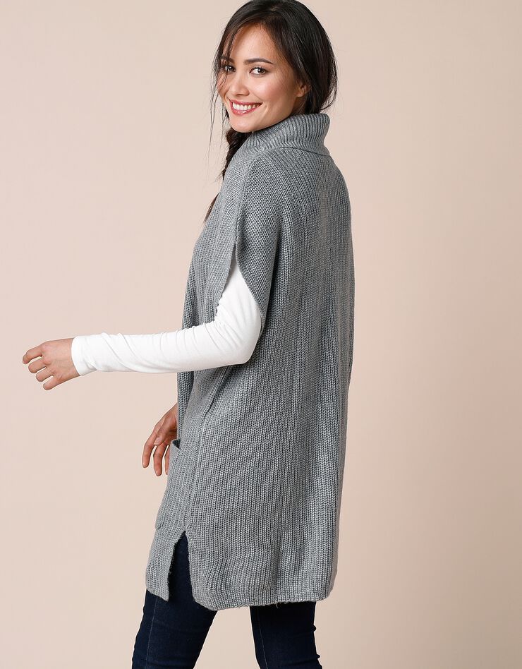Pull tunique col boule sans manches (gris chiné) Pull tunique col boule sans manches (gris chiné)