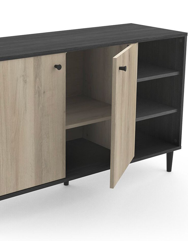Buffet HAMFIELD 2 portes – 3 étagères côtés (noir)