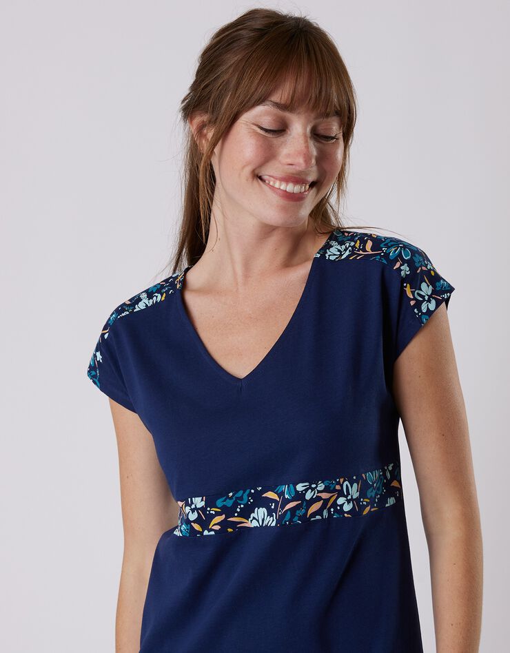 Chemise de nuit manches courtes imprimé placé "jardin secret" (marine) Chemise de nuit manches courtes imprimé placé "jardin secret" (marine)