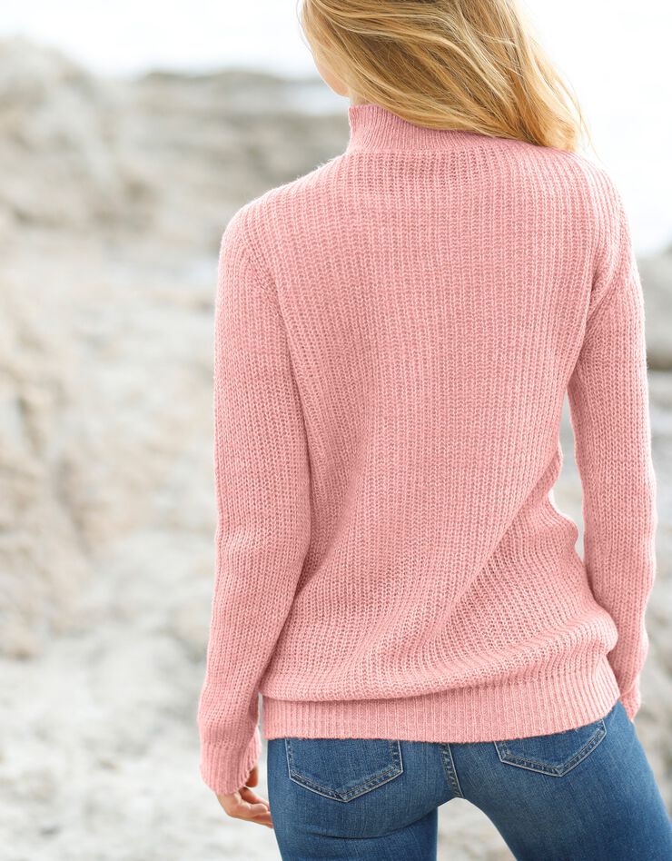 Pull col zippé maille anglaise toucher mohair (beige / rose chiné) Pull col zippé maille anglaise toucher mohair (beige / rose chiné)