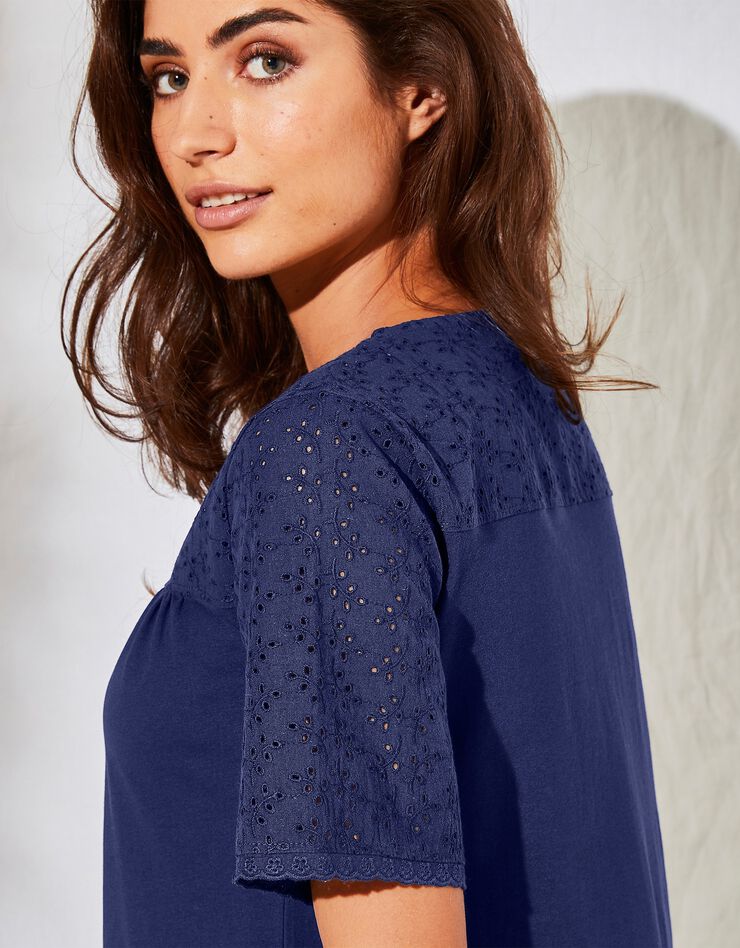 Chemise de nuit courte coton et broderie anglaise  (marine)