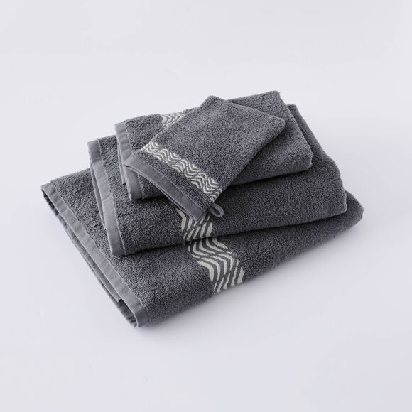Collection serviettes de bain unies 420 g/m2 liteau fantaisie brod&eacute; (anthracite)
