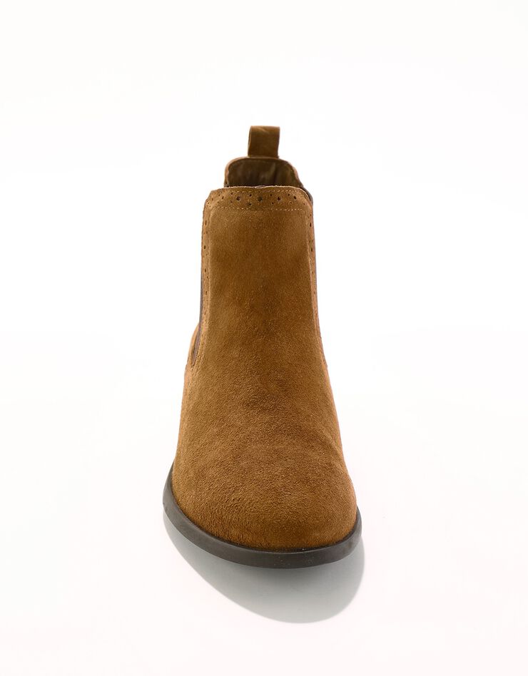 Boots élastiquées perforées Chelsea en croûte de cuir (beige)