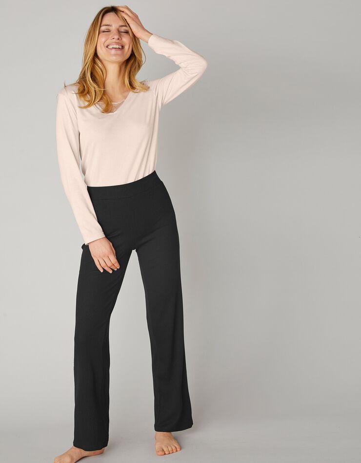 Pantalon large maille côtelée taille élastiquée (noir) Pantalon large maille côtelée taille élastiquée (noir)
