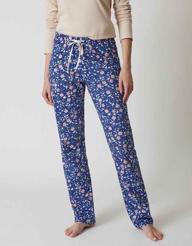 Pantalon pyjama coton imprimé floral (marine / mauve)