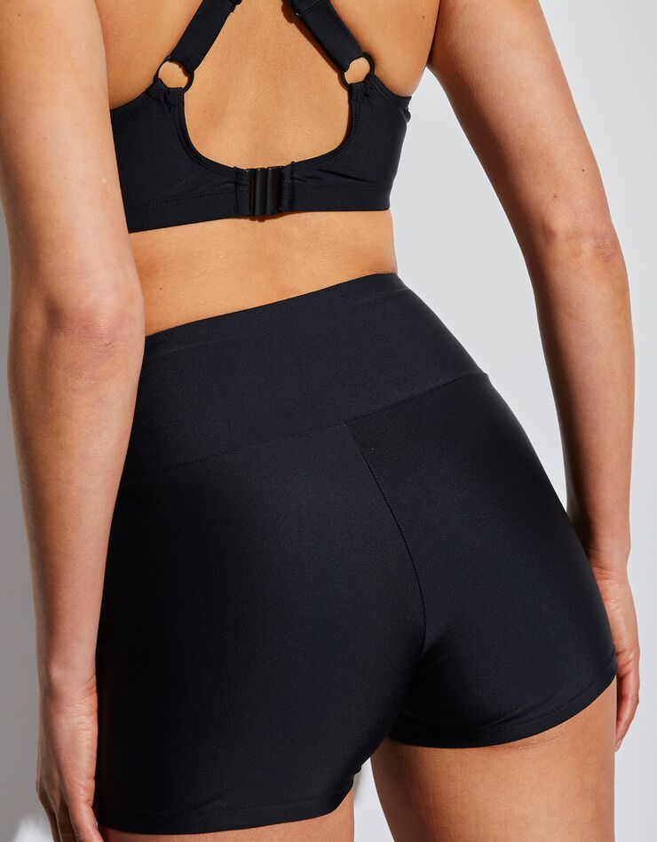 Short de bain taille haute imprimé (noir / fuchsia)