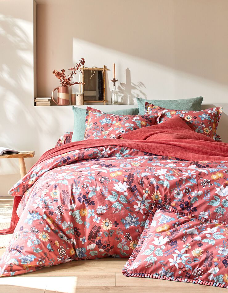 Linge de lit Kelly en coton imprimé floral (bois de rose)