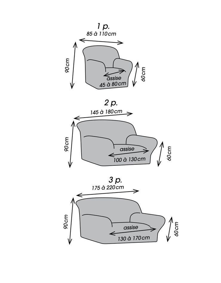 Housse texturée bi-extensible spéciale canapé fauteuil à accoudoirs (gris chiné)