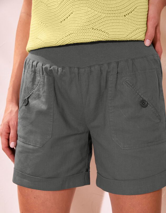 Short droit à revers, lin coton (bronze)