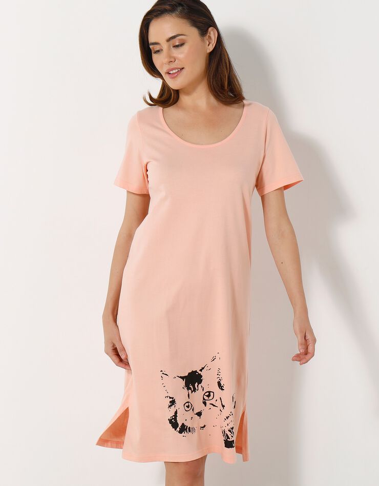 Chemise de nuit courte imprimé chat - lot de 2 (pêche / gris) Chemise de nuit courte imprimé chat - lot de 2 (pêche / gris)