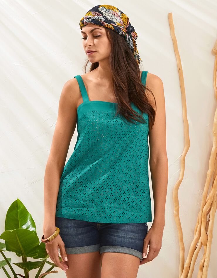 Débardeur col carré, broderie anglaise (vert) Débardeur col carré, broderie anglaise (vert)
