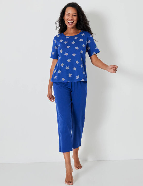 Pyjama court imprimé étoiles (bleu dur)