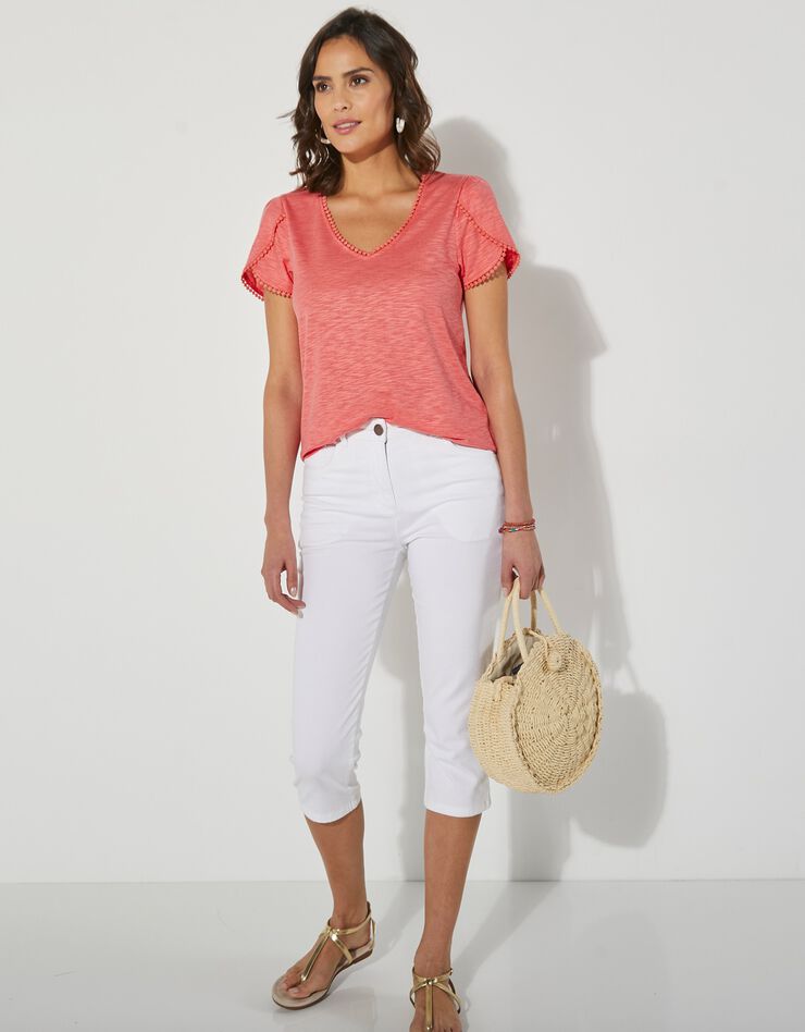Tee-shirt coupe loose effet lin (corail) Tee-shirt coupe loose effet lin (corail)