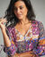Robe longue imprimé patchwork col V (marine / violet)
