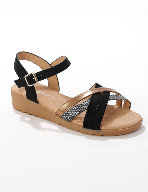 Sandales multibrides compens&eacute;es (noir)