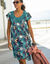 Robe imprimé tropical - décolleté macramé (turquoise grisé)