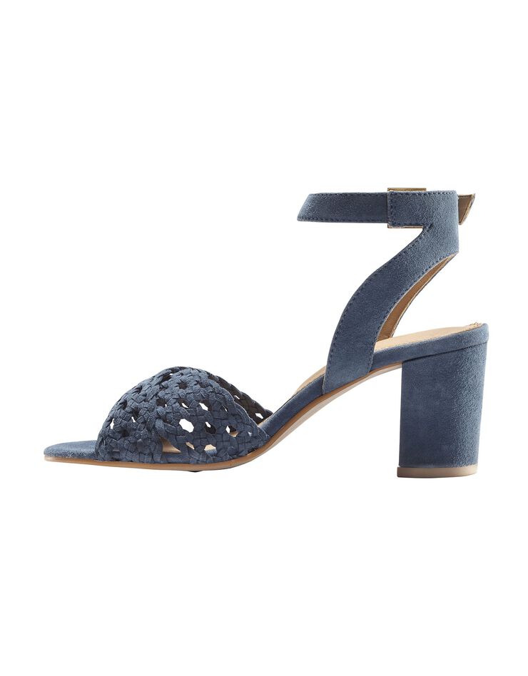 Sandales à brides en cuir tressé à talon (bleu indigo) Sandales à brides en cuir tressé à talon (bleu indigo)