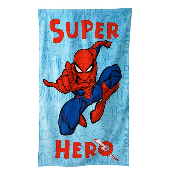 Drap de bain enfant Spiderman®, éponge et velours coton - 320g/m2 (bleu)