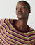 Pull ray&eacute; col rond, maille fantaisie toucher doux (naturel / bordeaux)