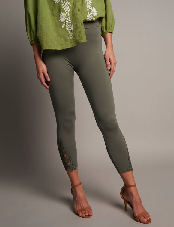 Legging 3/4 macram&eacute;, taille &eacute;lastiqu&eacute;e (kaki)