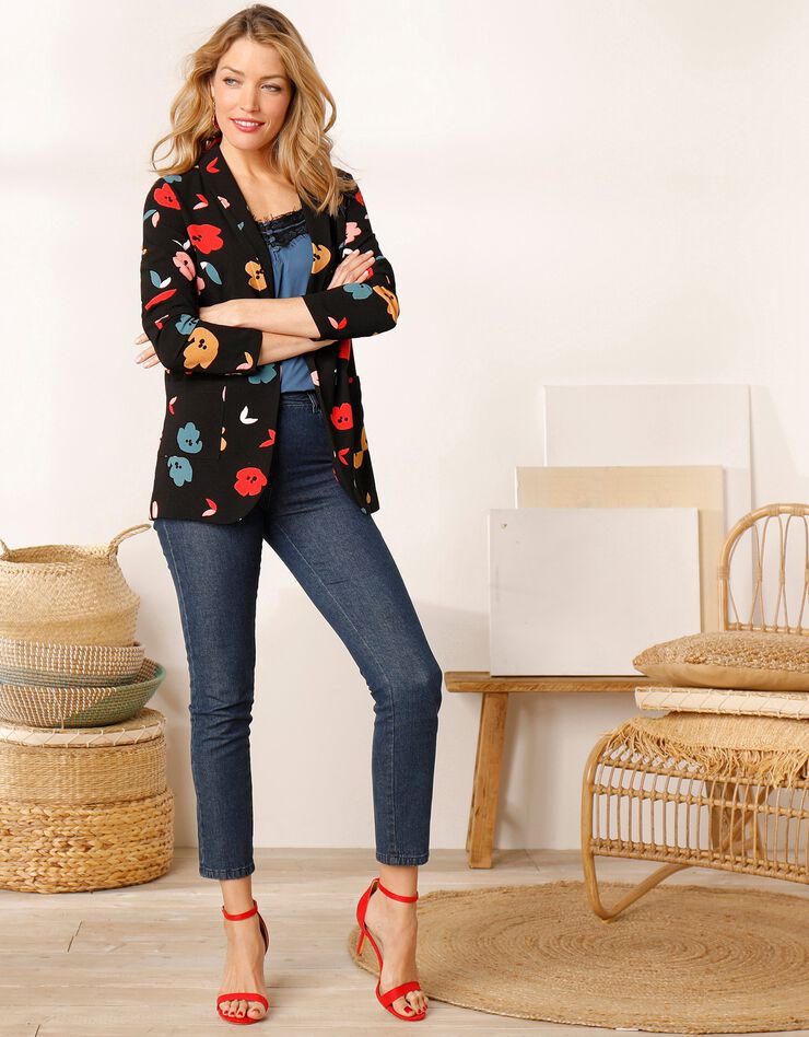 Veste fluide imprimée (noir / corail) Veste fluide imprimée (noir / corail)