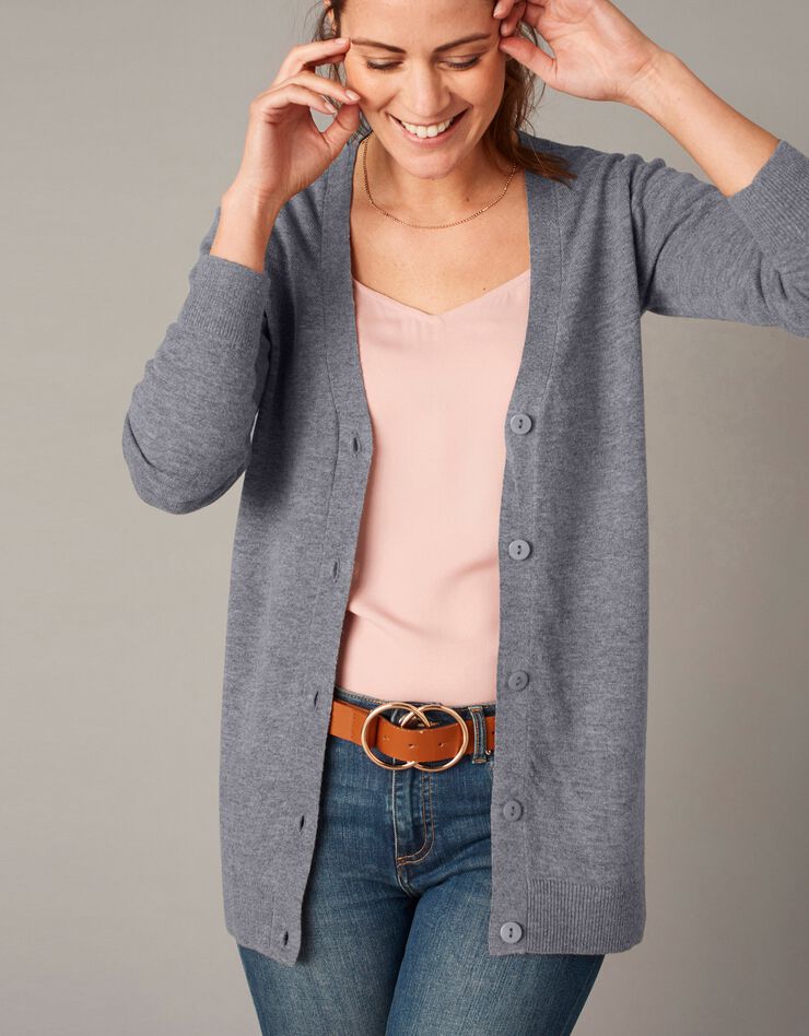 Gilet boutonné col V, laine d'agneau (gris chiné) Gilet boutonné col V, laine d'agneau (gris chiné)