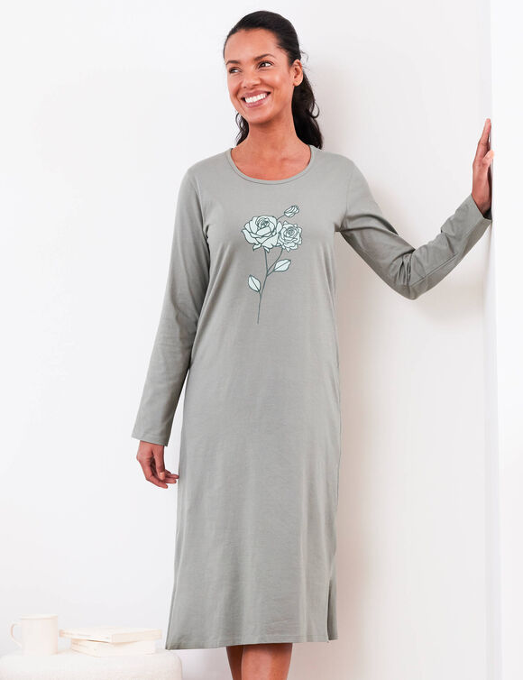 Chemise de nuit longue imprimé rose – lot de 2 (kaki + rose)
